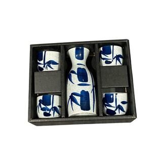 Blue Bamboo Sake Set Asahi Japan Set Of 4